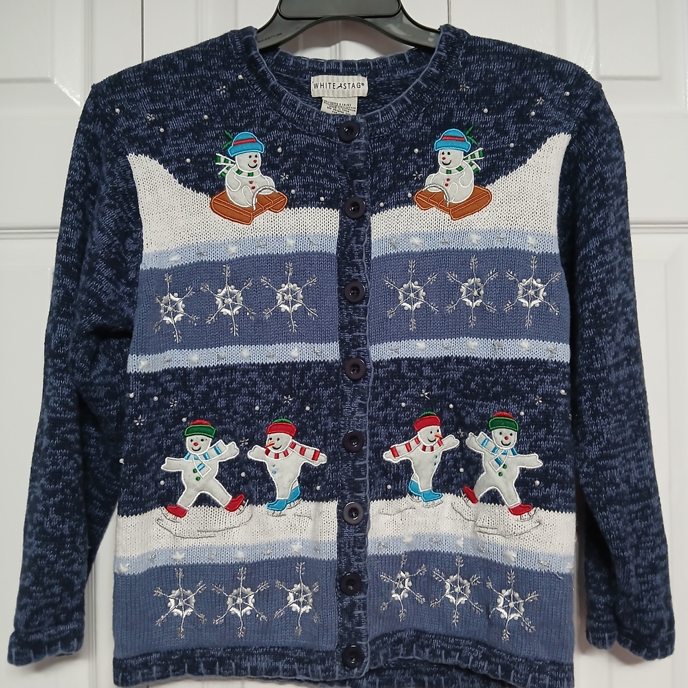 White Stag Navy Snowman Cardigan